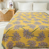 Yellow & Purple  Floral Woven Throw Blanket -  Chic Botanical Print with Tassels, Cotton Blend Sofa & Bed Cover - Side View
