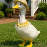 Khaki and Yellow 2 Sets Adorable Porch Goose & Small Pet Costume Set - 2 Summer Straw Hat & 2 Gingham Bib - Front View
