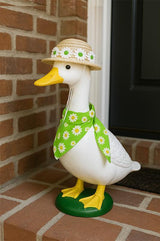 2 Sets Khaki and Yellow Daisy Delight Porch Goose & Small Pet Costume - 2 Summer Straw Hat & 2 Floral Bandana Set - Side View