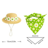 2 Sets Khaki and Yellow Daisy Delight Porch Goose & Small Pet Costume - 2 Summer Straw Hat & 2 Floral Bandana Set - Top-Down View