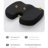 Black Ergonomic U-Shaped Memory Foam Seat Cushion - Coccyx Relief & Posture Support with Breathable Cover - Rear View