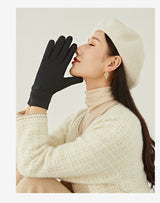 Black Elegant Women's Wool Blend Winter Gloves - Cozy Fleece-Lined Touchscreen Warmth - Front View