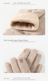 Pink Elegant Women's Wool Blend Winter Gloves - Cozy Fleece-Lined Touchscreen Warmth - Close-Up Angle