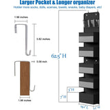 Black Heavy Duty 5-Tier Over-The-Door Hanging Organizer - Space-Saving Storage with Clear Windows & Mesh Pockets - Front View