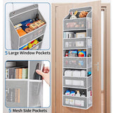 Grey Heavy Duty 5-Tier Over-The-Door Hanging Organizer - Space-Saving Storage with Clear Windows & Mesh Pockets - Top-Down View