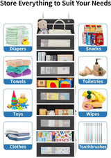 Grey Heavy Duty 5-Tier Over-The-Door Hanging Organizer - Space-Saving Storage with Clear Windows & Mesh Pockets - Rear View