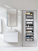 Grey Heavy Duty 5-Tier Over-The-Door Hanging Organizer - Space-Saving Storage with Clear Windows & Mesh Pockets