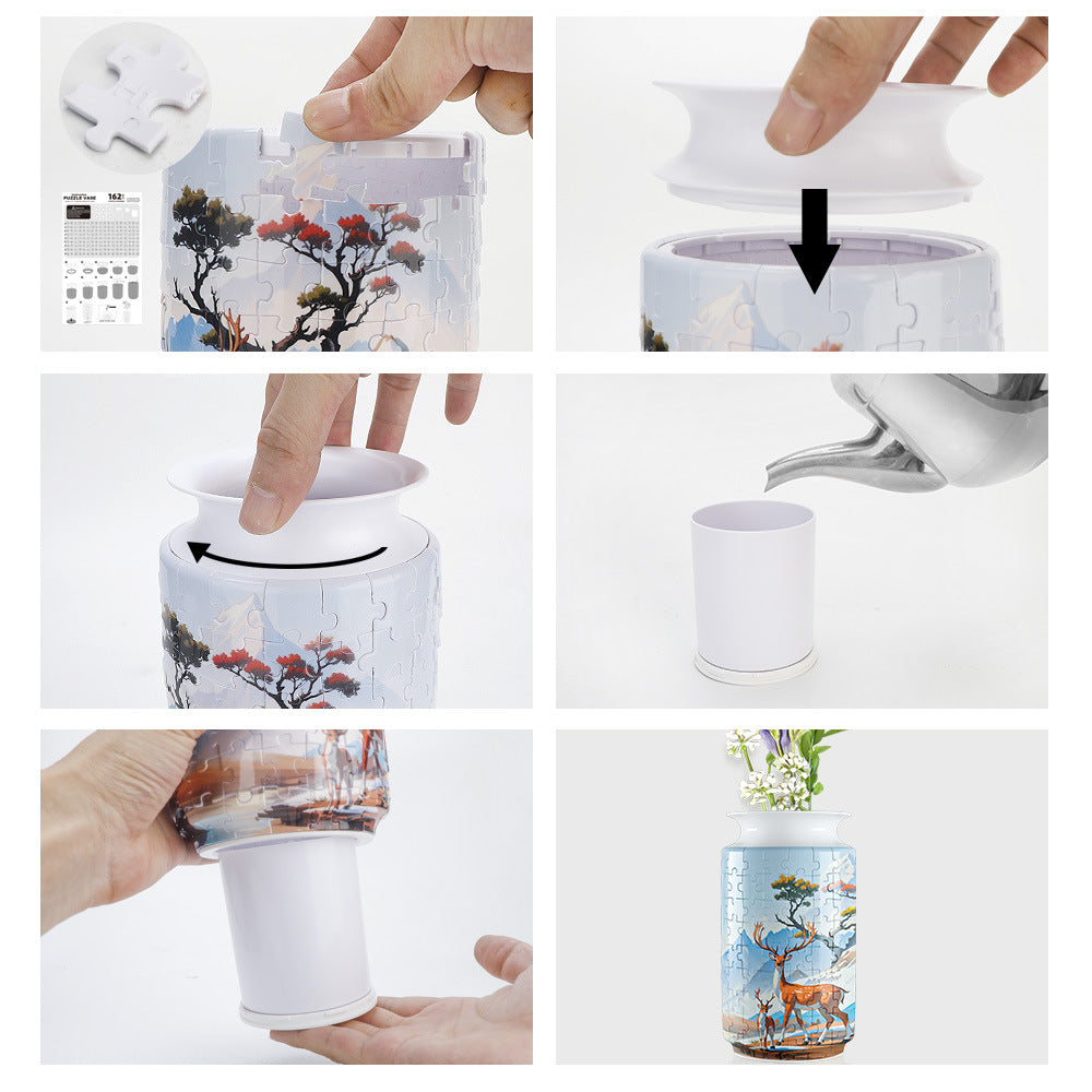 Colorful Style 4 DIY 3D Puzzle Vase - Creative Jigsaw Flower Holder with Waterproof Liner - Decorative Home Accent & Unique Gift