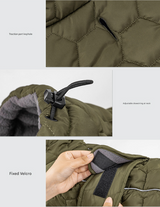 Size M Olive Green Warm Quilted Dog Winter Coat - Adjustable Fleece-Lined Puffer Vest with Reflective Trim & Leash Port - 45-Degree Angle