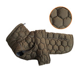 Size XL Olive Green Warm Quilted Dog Winter Coat - Adjustable Fleece-Lined Puffer Vest with Reflective Trim & Leash Port - Front View