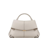 Beige Elegant Womens Genuine Cowhide Leather Top Handle Satchel - Chic Flap Crossbody Shoulder Bag