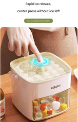 Blue Innovative Press-Release Ice Cube Maker - Dual Layer Trays & Storage Bin (48 Cubes) - Side View