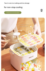 Blue Innovative Press-Release Ice Cube Maker - Dual Layer Trays & Storage Bin (48 Cubes) - Rear View