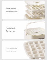 Blue Innovative Press-Release Ice Cube Maker - Dual Layer Trays & Storage Bin (48 Cubes) - Close-Up Angle