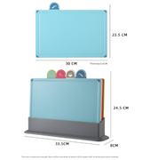 Coloerful 4-Piece Colour-Coded Index Cutting Board Set with Storage Stand - Food-Safe PP, Non-Slip, Easy Clean Kitchen Chopping Boards - Side View