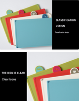Coloerful 4-Piece Colour-Coded Index Cutting Board Set with Storage Stand - Food-Safe PP, Non-Slip, Easy Clean Kitchen Chopping Boards - Top-Down View