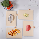 Beige 4-Piece Index Cutting Board Set with Ventilated Storage Stand - Food-Safe PP Kitchen Chopping Boards - Front View