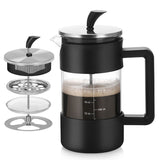 Black Classic 1000ml French Press Coffee & Tea Maker - Heat Resistant Borosilicate Glass, Stainless Steel Filter - Front View