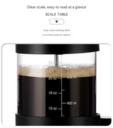 Black Classic 1000ml French Press Coffee & Tea Maker - Heat Resistant Borosilicate Glass, Stainless Steel Filter - Low Angle