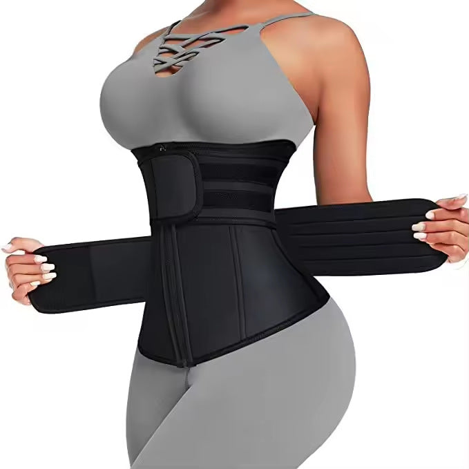 Size 4XL Black Womens Sweat-Enhancing Waist Trainer Belt - Dual Strap Zipper Tummy Control Cincher for Workout & Postpartum Shaping