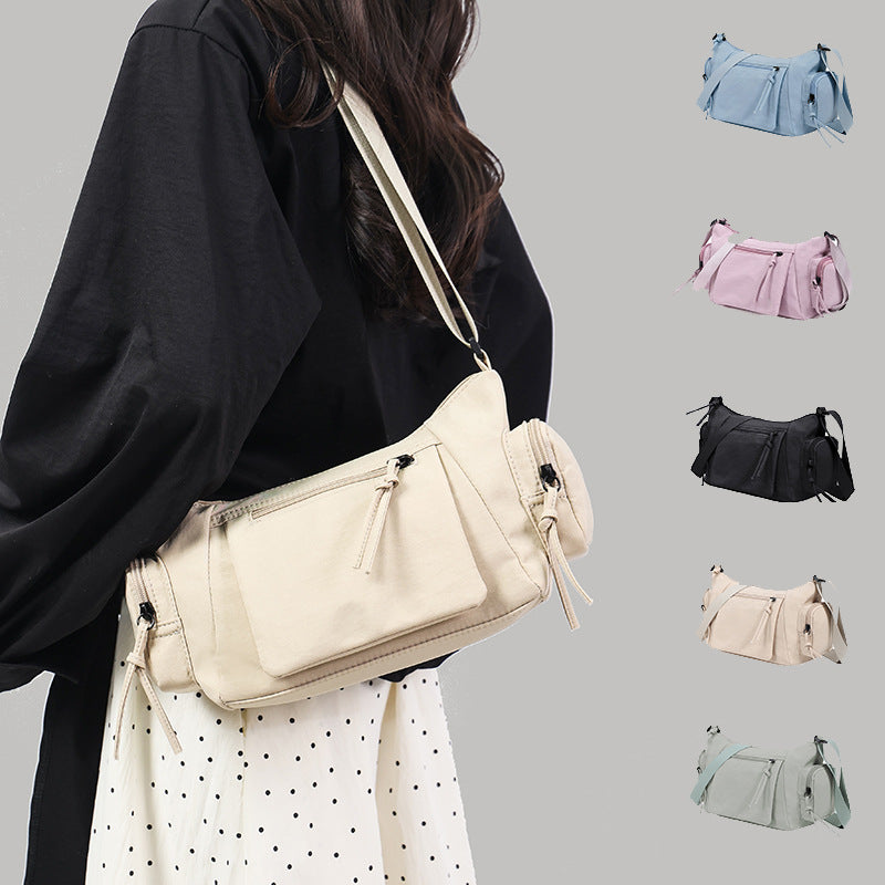 Pink Chic Lightweight Multi-Pocket Oxford Crossbody Bag - Waterproof Retro Shoulder Bag for Women