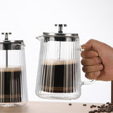 Transparent Elegant Ribbed Double Wall Glass French Press - 350ml Heat Resistant Coffee and Tea Maker with Stainless Steel Filter - Top-Down View