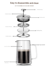 Transparent Elegant Ribbed Double Wall Glass French Press - 650ml Heat Resistant Coffee and Tea Maker with Stainless Steel Filter - 45-Degree Angle