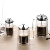 Transparent Elegant Ribbed Double Wall Glass French Press - 1000ml Heat Resistant Coffee and Tea Maker with Stainless Steel Filter - Side View