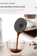 Transparent Elegant Ribbed Double Wall Glass French Press - 1000ml Heat Resistant Coffee and Tea Maker with Stainless Steel Filter - Rear View