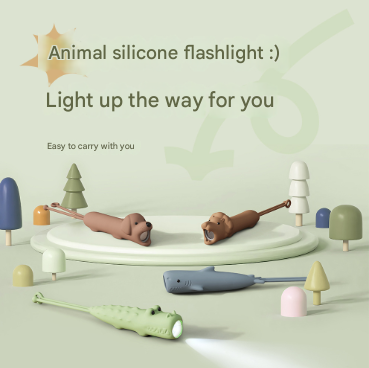Brown Adorable Dog Silicone LED Flashlight for Kids - USB Rechargeable, Dimmable Brightness, Portable Night Light