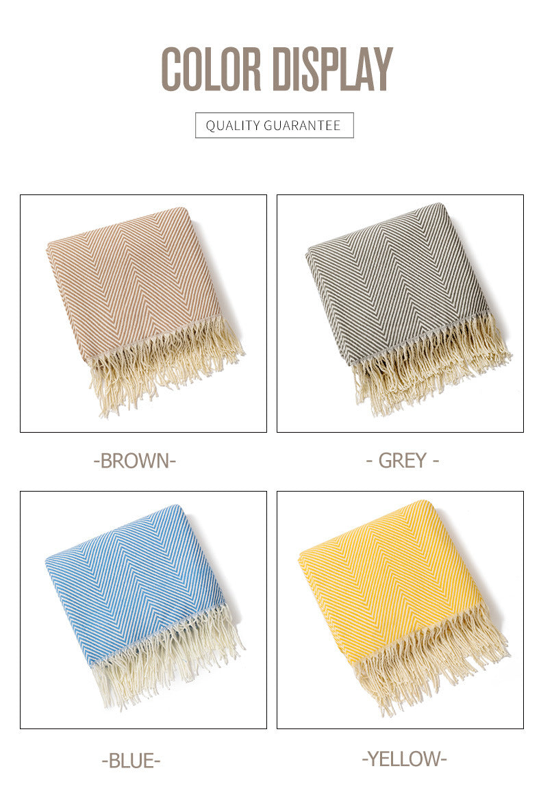 Grey Elegant Herringbone Tassel Throw Blanket - Large Acrylic Faux Cashmere Soft Cozy Blanket for Sofa, Bed & Decor (130x240cm)