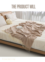 Khaki Elegant Herringbone Tassel Throw Blanket - Large Acrylic Faux Cashmere Soft Cozy Blanket for Sofa, Bed & Decor (130x240cm) - 45-Degree Angle