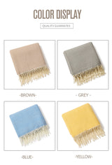 Yellow Elegant Herringbone Tassel Throw Blanket - Large Acrylic Faux Cashmere Soft Cozy Blanket for Sofa, Bed & Decor (130x240cm) - Top-Down View