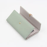 Green Elegant Ladies Long PU Leather Wallet - Slim Clutch with Leaf Charm, Multi-Card Holder & Organizer - Top-Down View