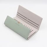 Green Elegant Ladies Long PU Leather Wallet - Slim Clutch with Leaf Charm, Multi-Card Holder & Organizer - Rear View