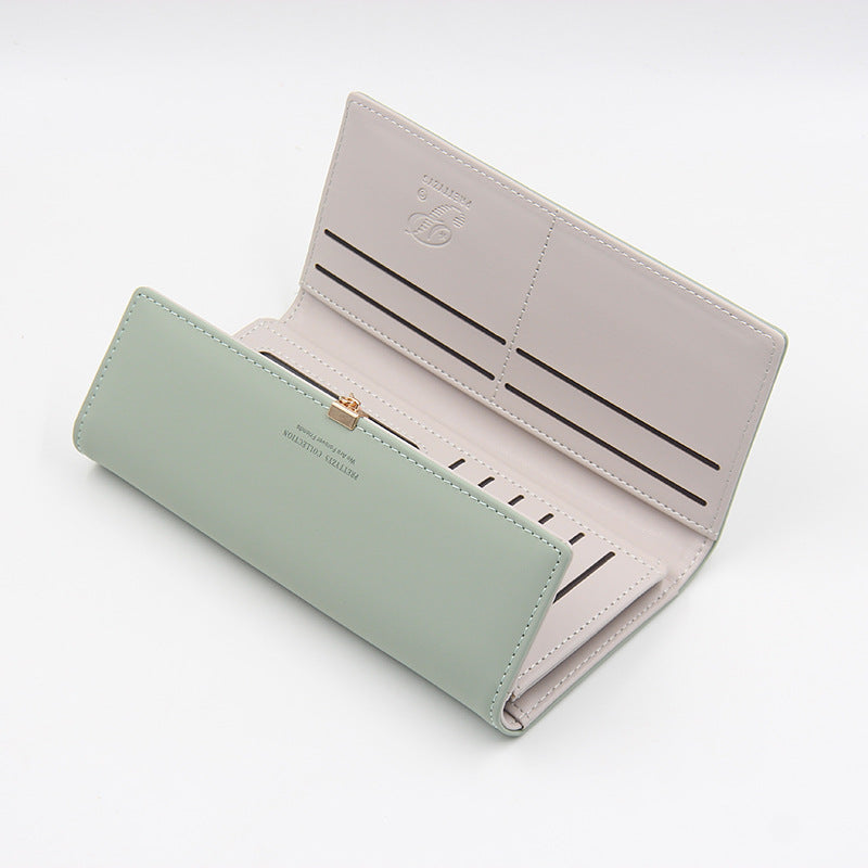 Black Elegant Ladies Long PU Leather Wallet - Slim Clutch with Leaf Charm, Multi-Card Holder & Organizer
