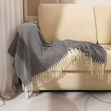 Black Elegant Herringbone Tassel Throw Blanket - Large Acrylic Faux Cashmere Soft Cozy Blanket for Sofa, Bed & Decor (130x240cm) - 45-Degree Angle