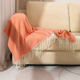 Orange Elegant Herringbone Tassel Throw Blanket - Large Acrylic Faux Cashmere Soft Cozy Blanket for Sofa, Bed & Decor (130x240cm) - Front View