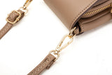 Beige Chic Quilted Crossbody Phone Bag - PU Leather Mini Purse with Floral Stitching & Adjustable Strap - Close-Up Angle