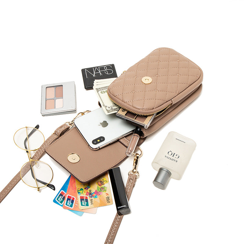 Yellow Chic Quilted Crossbody Phone Bag - PU Leather Mini Purse with Floral Stitching & Adjustable Strap