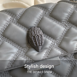 Grey Chic Quilted Crossbody Bag for Women - PU Leather Diamond Pattern Chain Strap Shoulder Purse with Elegant Clasp - Side View