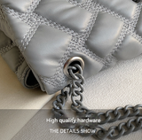 Grey Chic Quilted Crossbody Bag for Women - PU Leather Diamond Pattern Chain Strap Shoulder Purse with Elegant Clasp - Top-Down View