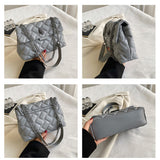 White Chic Quilted Crossbody Bag for Women - PU Leather Diamond Pattern Chain Strap Shoulder Purse with Elegant Clasp - Side View
