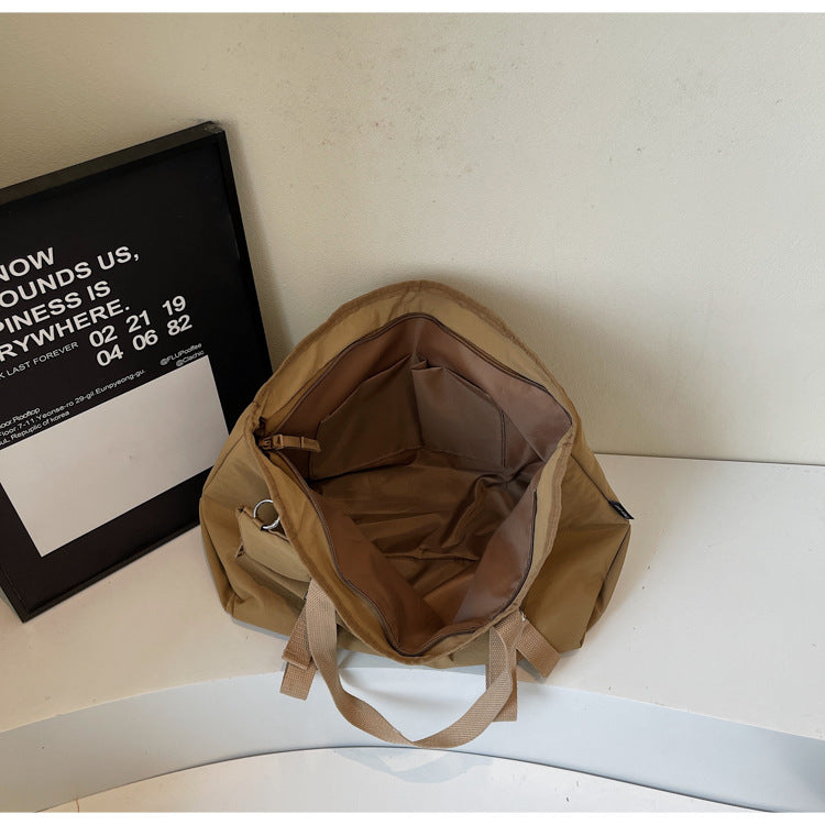 Khaki Women's Large Capacity Nylon Tote Bag - Stylish Casual Shoulder with Detachable Pouch