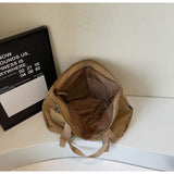 Khaki Women's Large Capacity Nylon Tote Bag - Stylish Casual Shoulder with Detachable Pouch - Top-Down View