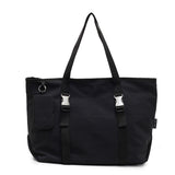 Black Women's Large Capacity Nylon Tote Bag - Stylish Casual Shoulder & Crossbody Bag with Detachable Pouch - Front View