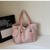 Pink Women's Large Capacity Nylon Tote Bag - Stylish Casual Shoulder with Detachable Pouch