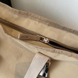 Pink Women's Large Capacity Nylon Tote Bag - Stylish Casual Shoulder with Detachable Pouch - Close-Up Angle