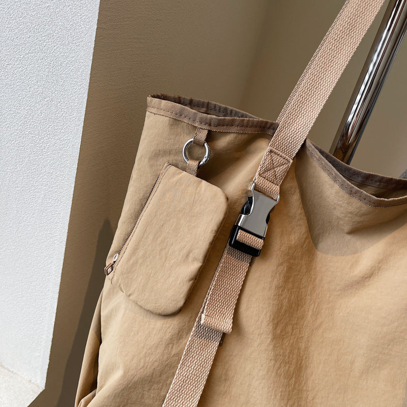Beige Women's Large Capacity Nylon Tote Bag - Stylish Casual Shoulder with Detachable Pouch