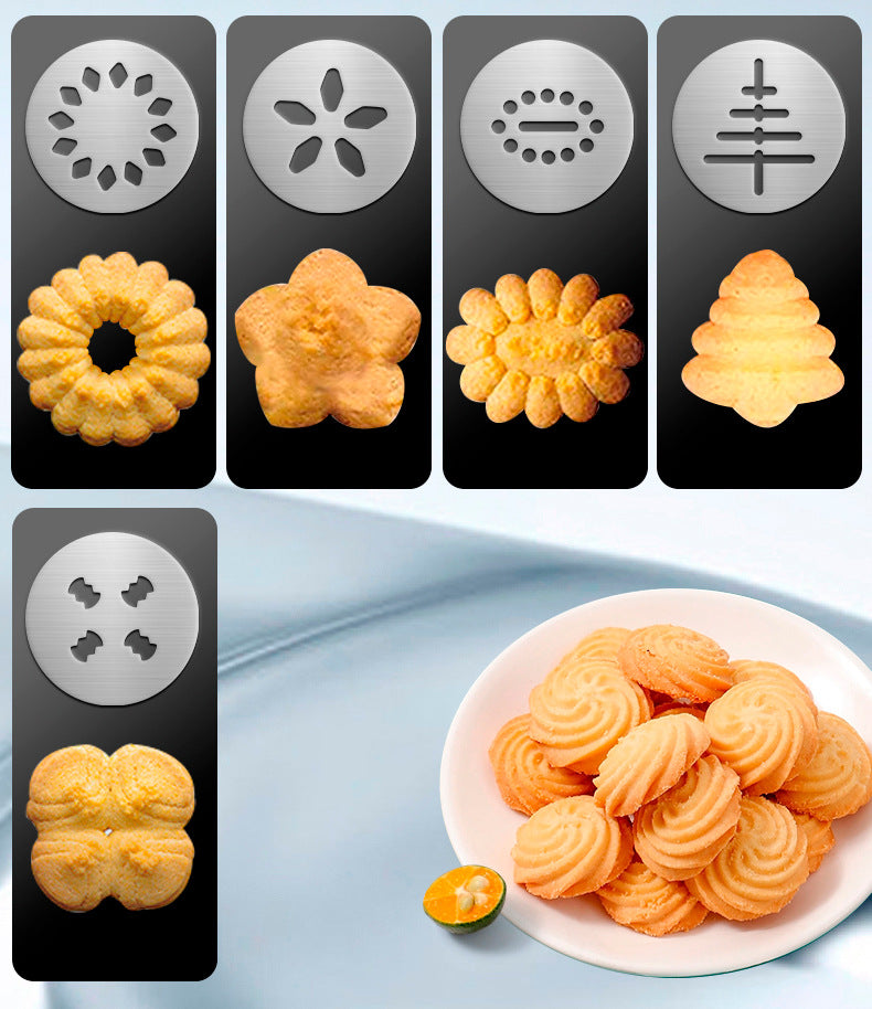 Silver and Black Stainless Steel Cookie Press Gun Kit - Biscuit Maker & Icing Decorating Set with 13 Discs & 8 Nozzles